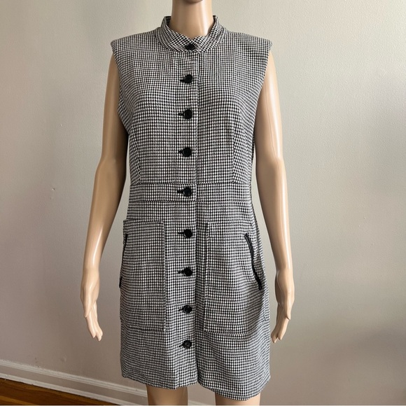 Veronica Beard Leigh Houndstooth Button-Front Mini Dress Black/White Size 12 - Picture 6 of 16